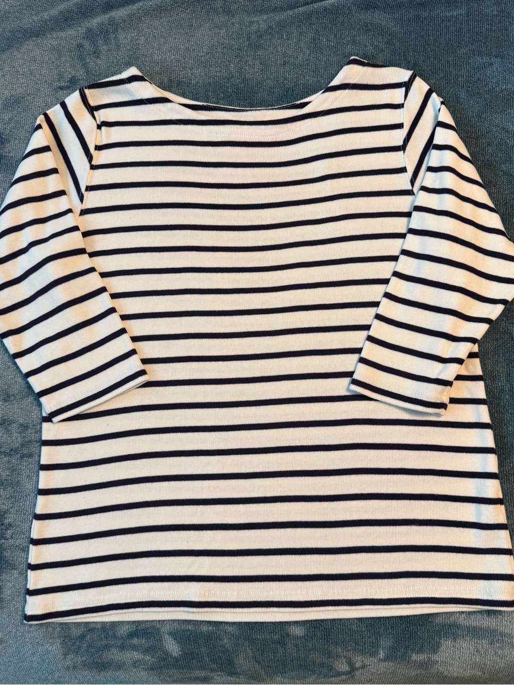 L.L. Bean Navy and White Striped Boatneck Long Sleeve Top